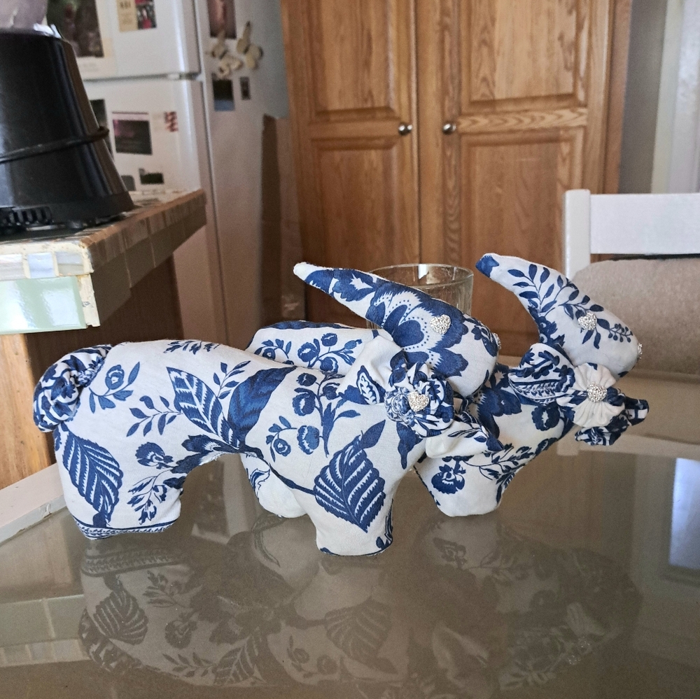 Two Pretty Spring/Easter Rabbits 12" Long 7" Tall (Handmade)